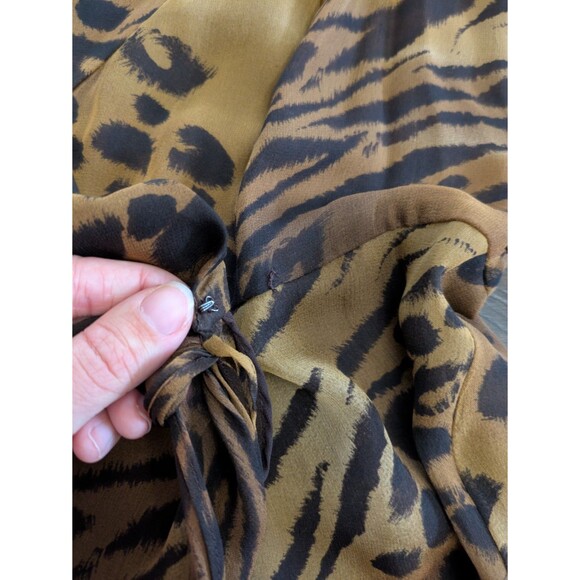 Vtg 90s Y2K ICE Silk Wrap Dress Leopard Print Midi Sheer Flowy Lightweight Sz 8 - Picture 13 of 13